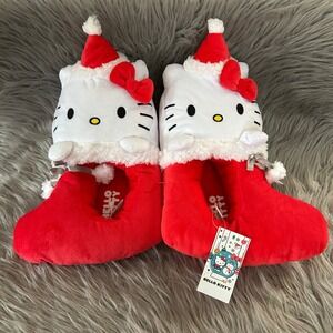 Hello Kitty Christmas Santa Slippers Womens Size 11-12 Red White Slip On Shoes